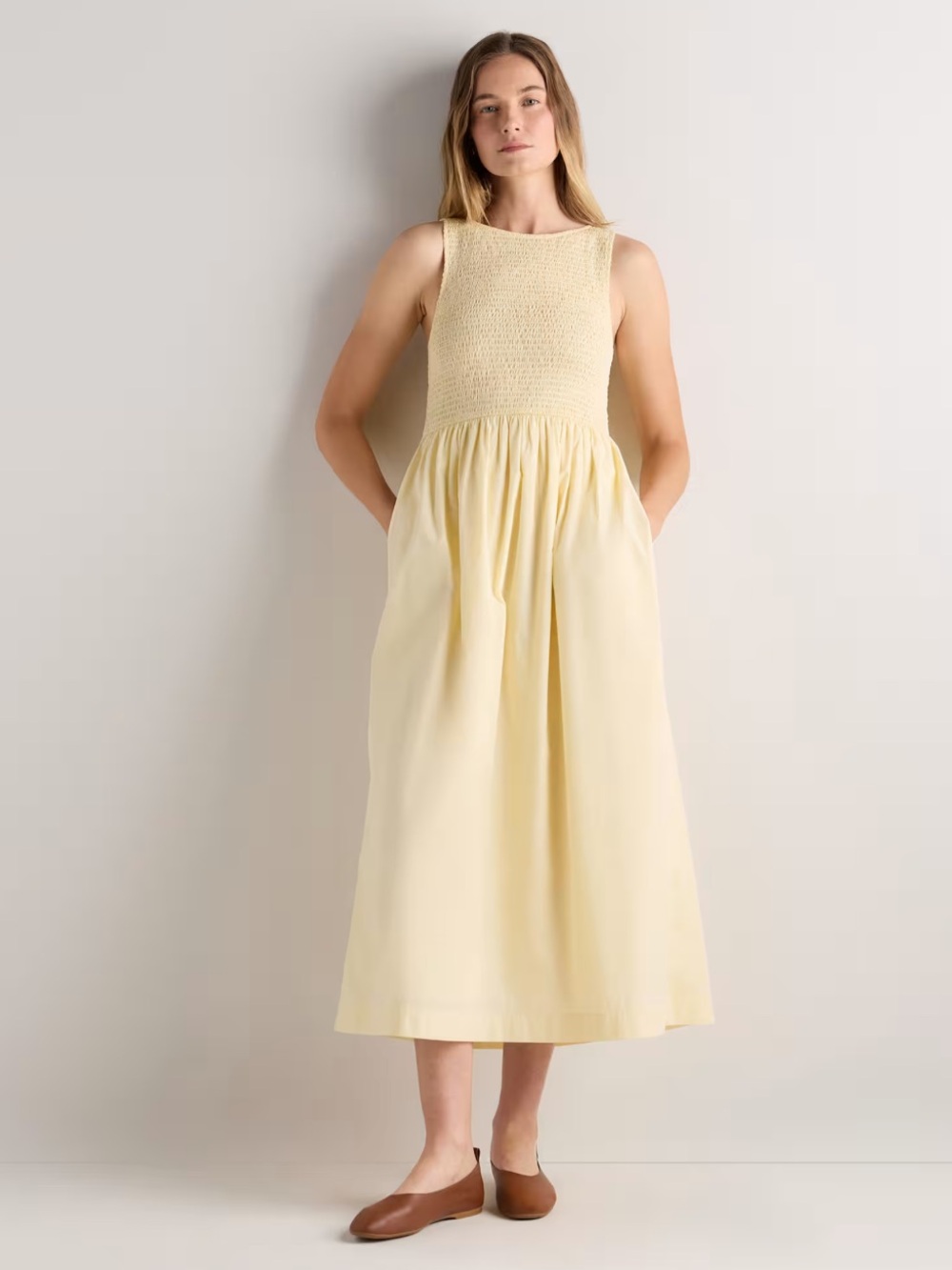 Quince 100% Organic Cotton Poplin Boatneck Maxi
Dress in Soft yellow Large NWOT